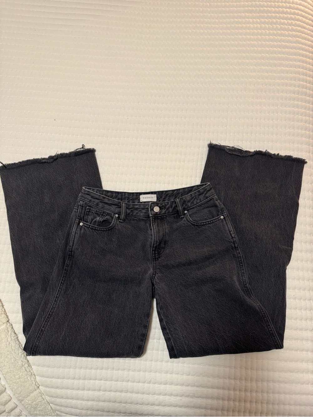 PacSun Black Wide-Leg Raw Hem Jeans